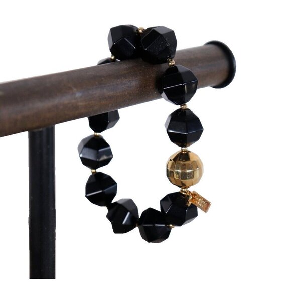 Kate Spade Women's Black Gold Beaded Bracelet Plastic Beads Stackable Stretch - Picture 5 of 5